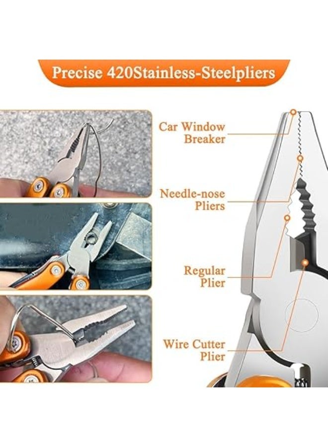 زرادية قابلة للطي متعددة الاغراض من الستانلس ستيل للتخييم والانشطة اليدوية وصيد الاسماك (برتقالي) - Image 5